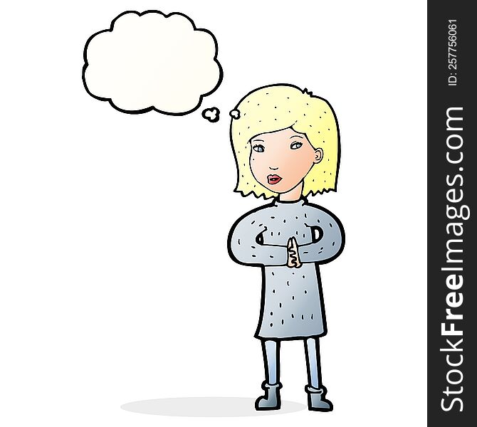 Cartoon Calm Woman With Thought Bubble