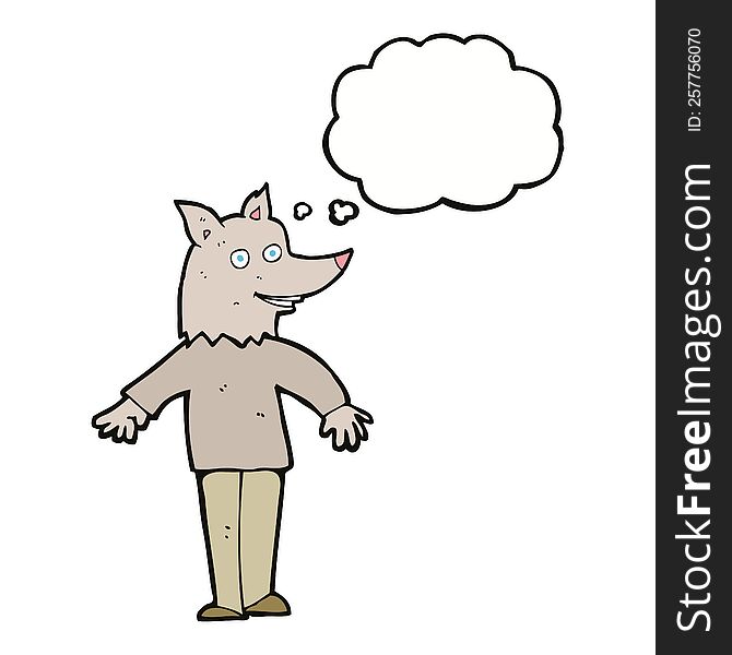 Cartoon Happy Werewolf With Thought Bubble