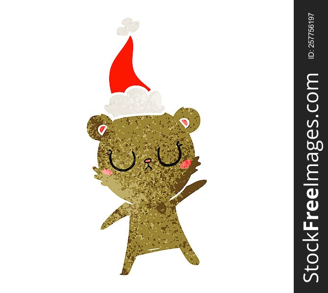 Peaceful Retro Cartoon Of A Bear Wearing Santa Hat
