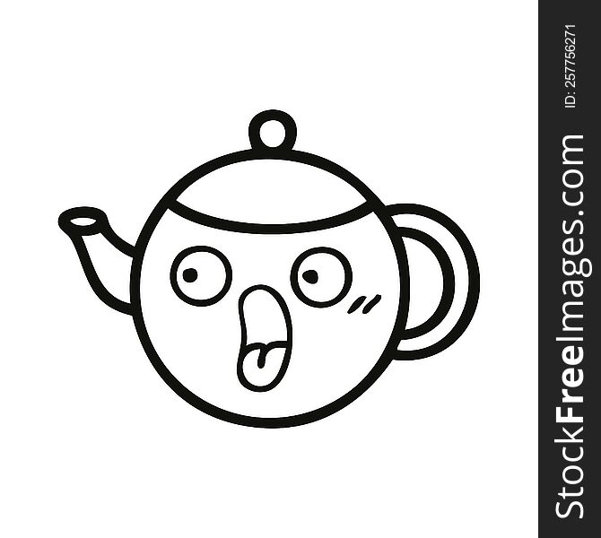 line drawing cartoon of a teapot. line drawing cartoon of a teapot