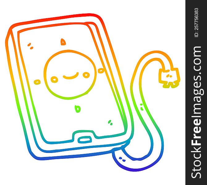 Rainbow Gradient Line Drawing Cartoon Mobile Phone Device