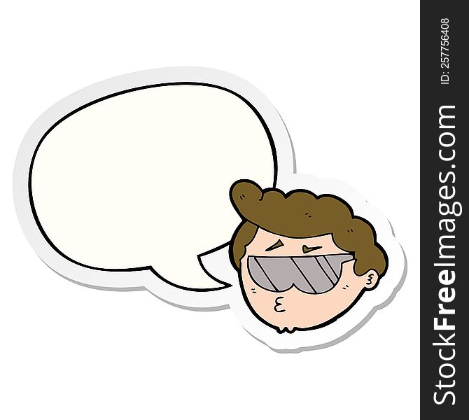 cartoon boy wearing sunglasses with speech bubble sticker
