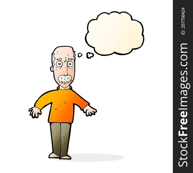 Cartoon Annoyed Old Man With Thought Bubble
