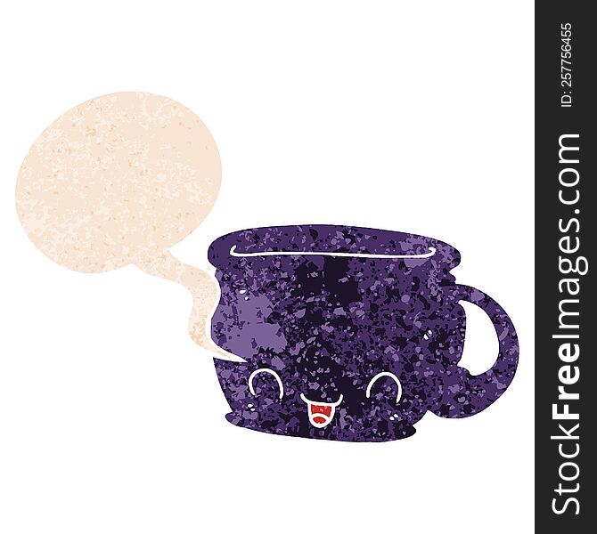 Cartoon Cup Of Coffee And Speech Bubble In Retro Textured Style