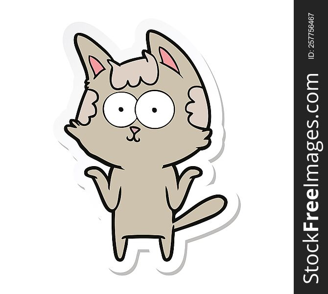 Sticker Of A Happy Cartoon Cat Shrugging;shoulders