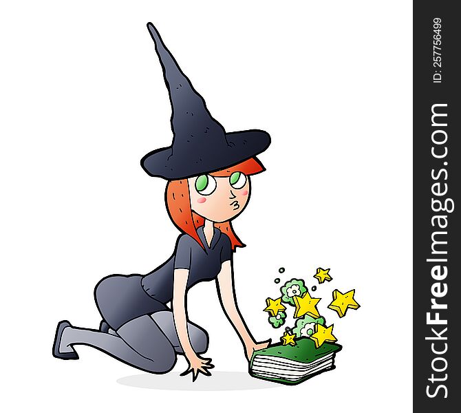 cartoon witch and spell book