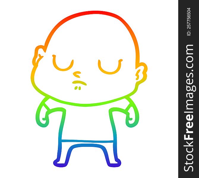 Rainbow Gradient Line Drawing Cartoon Bald Man
