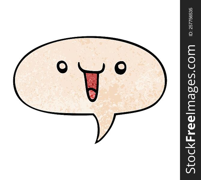 Cute Happy Cartoon Face And Speech Bubble In Retro Texture Style