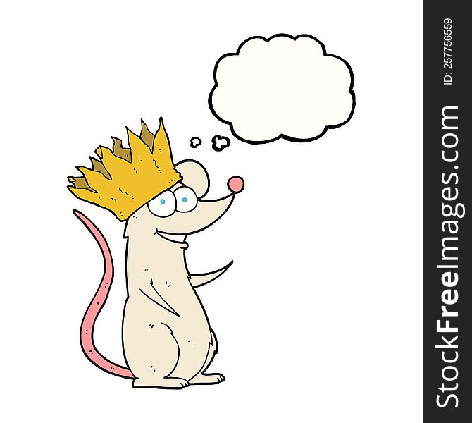 freehand drawn thought bubble cartoon mouse wearing crown