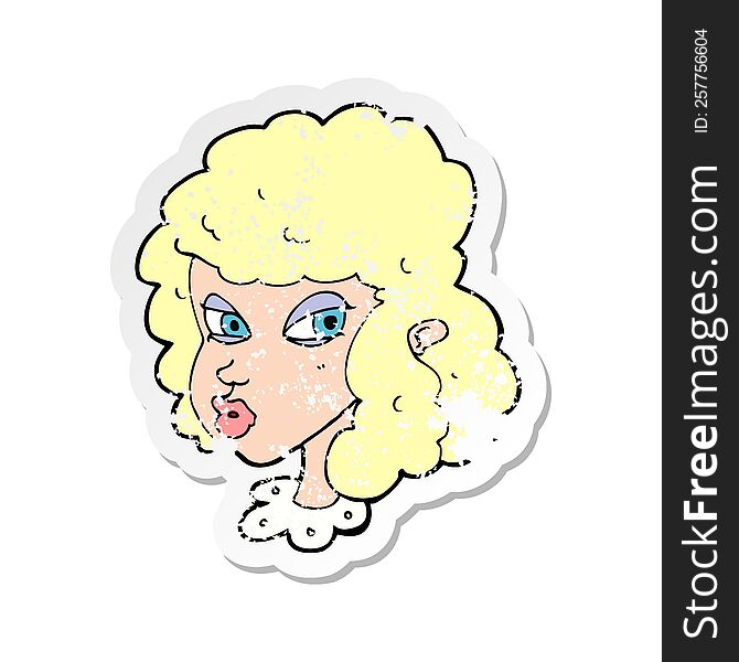 Retro Distressed Sticker Of A Cartoon Suspicious Woman