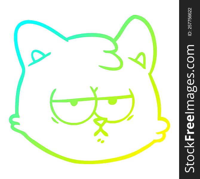 cold gradient line drawing of a cartoon cat face