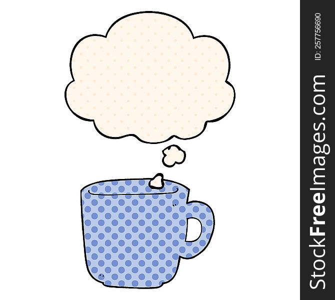 Cartoon Coffee Cup And Thought Bubble In Comic Book Style