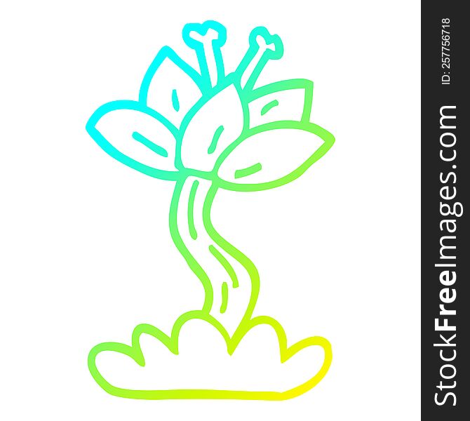 Cold Gradient Line Drawing Cartoon Lilly Flower