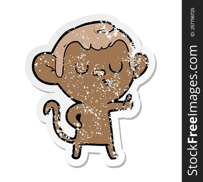 Distressed Sticker Of A Cartoon Calm Monkey