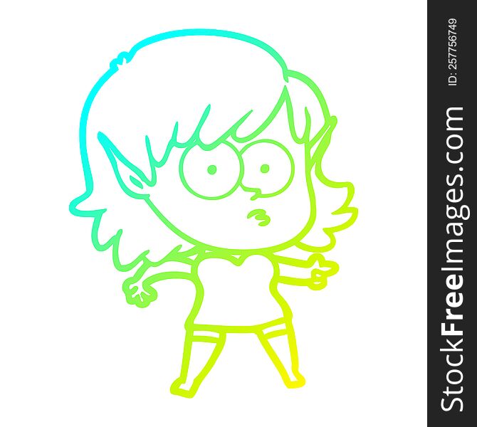 Cold Gradient Line Drawing Cartoon Shocked Elf Girl