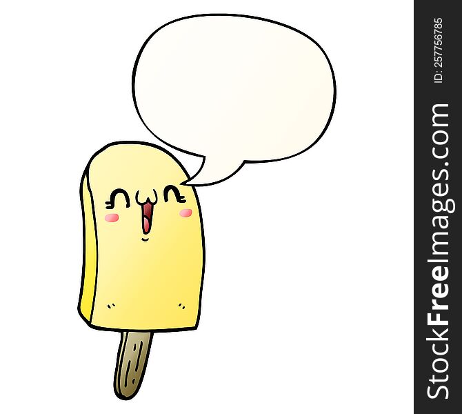 cartoon frozen ice lolly with speech bubble in smooth gradient style