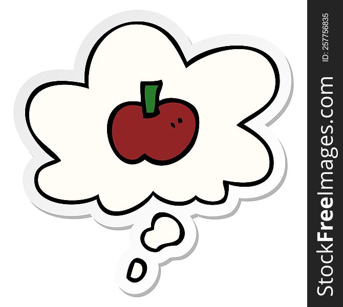 Cartoon Apple Symbol And Thought Bubble As A Printed Sticker