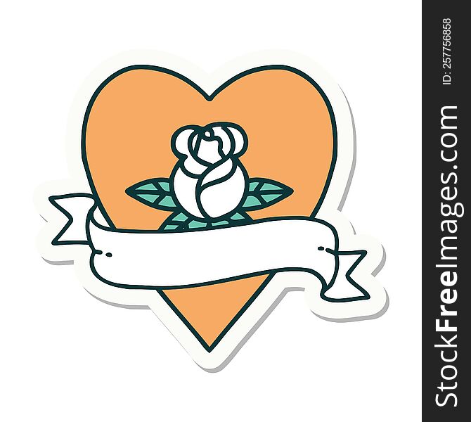 sticker of tattoo in traditional style of a heart rose and banner. sticker of tattoo in traditional style of a heart rose and banner