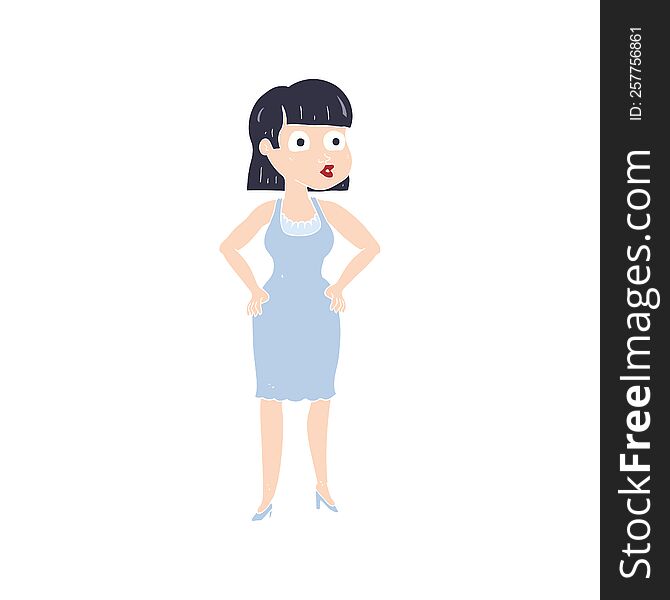 flat color illustration of woman with hands on hips. flat color illustration of woman with hands on hips