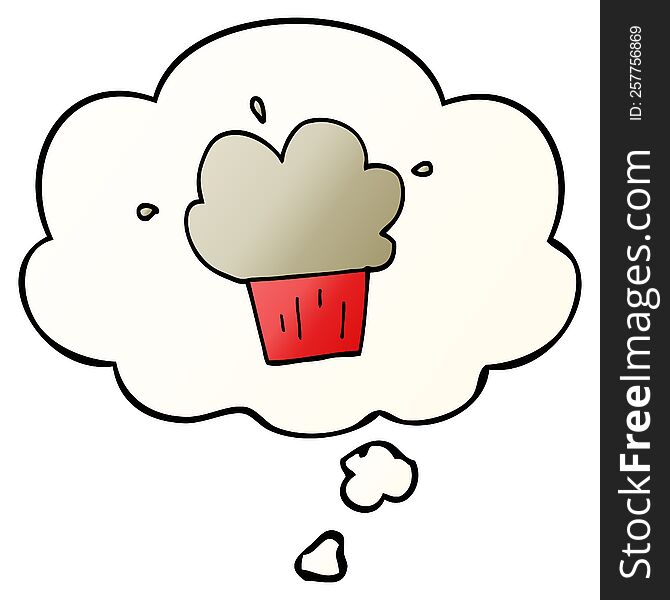 cartoon muffin with thought bubble in smooth gradient style