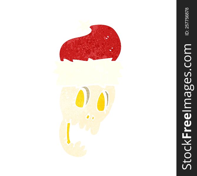 Retro Cartoon Christmas Hat On Skull