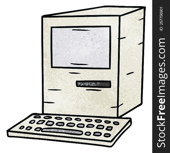 hand drawn textured cartoon doodle of a computer and keyboard