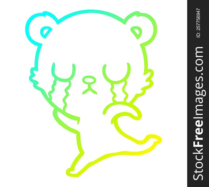 Cold Gradient Line Drawing Crying Cartoon Bear Running Away