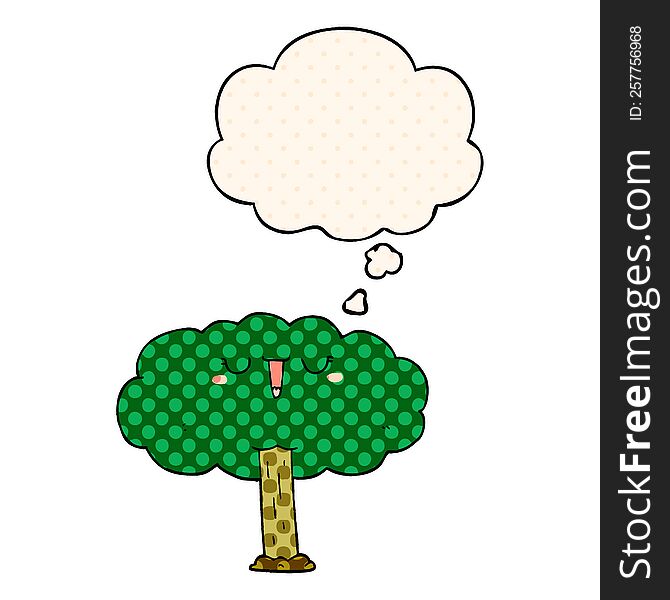Cartoon Tree And Thought Bubble In Comic Book Style