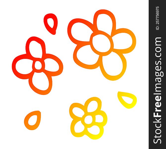 warm gradient line drawing of a cartoon decorative flowers