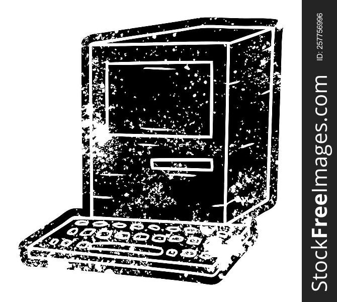 Grunge Icon Drawing Of A Computer And Keyboard