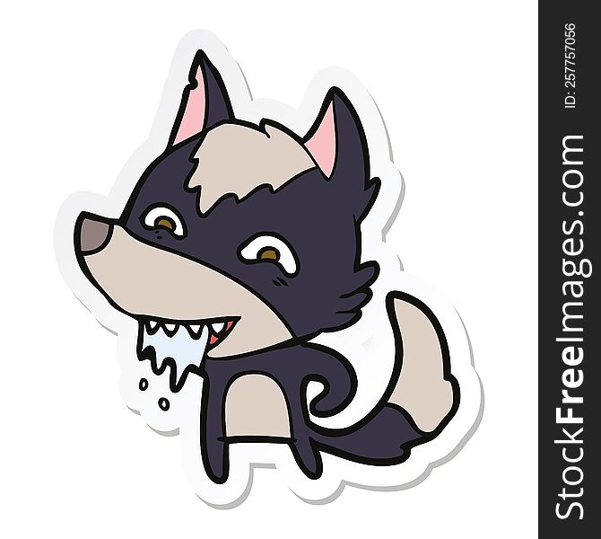 sticker of a cartoon hungry wolf