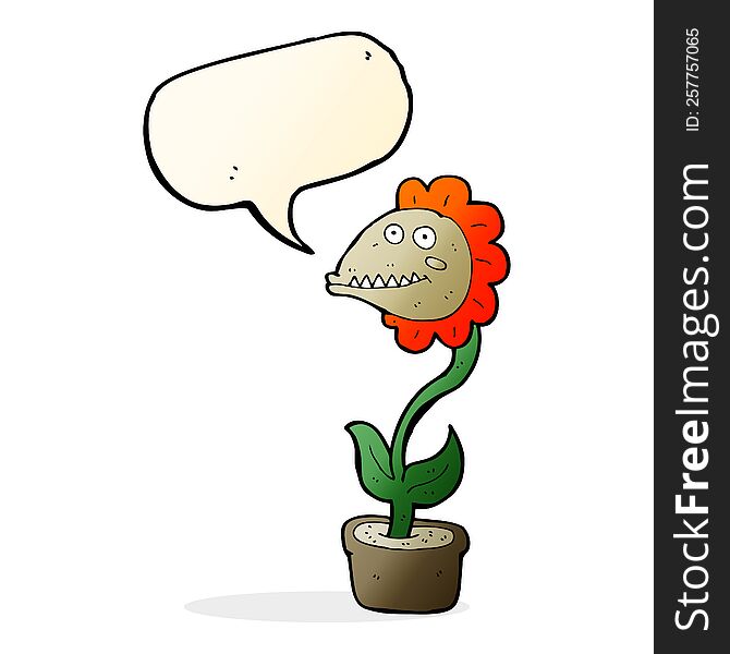 Cartoon Monster Plant With Speech Bubble