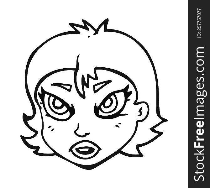 Black And White Cartoon Angry Female Face