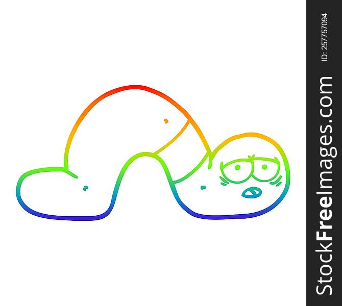 rainbow gradient line drawing of a cartoon tired worm