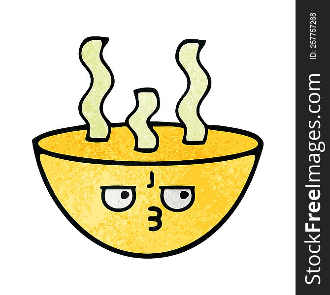 Retro Grunge Texture Cartoon Bowl Of Hot Soup