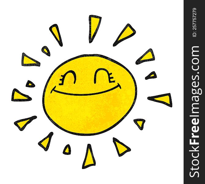 happy freehand textured cartoon sun. happy freehand textured cartoon sun
