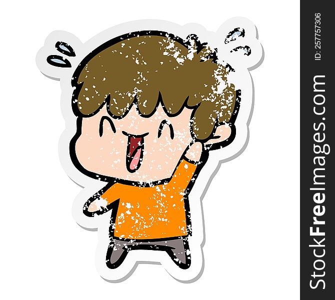Distressed Sticker Of A Cartoon Laughing Boy