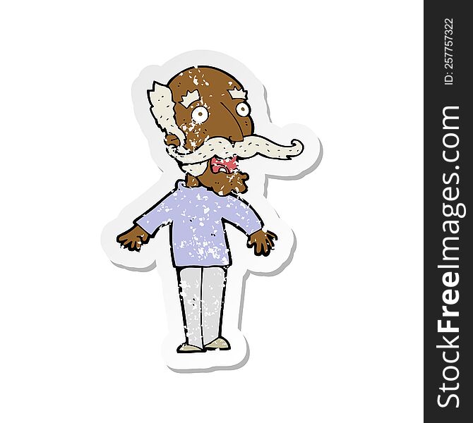 retro distressed sticker of a cartoon old man gasping in surprise