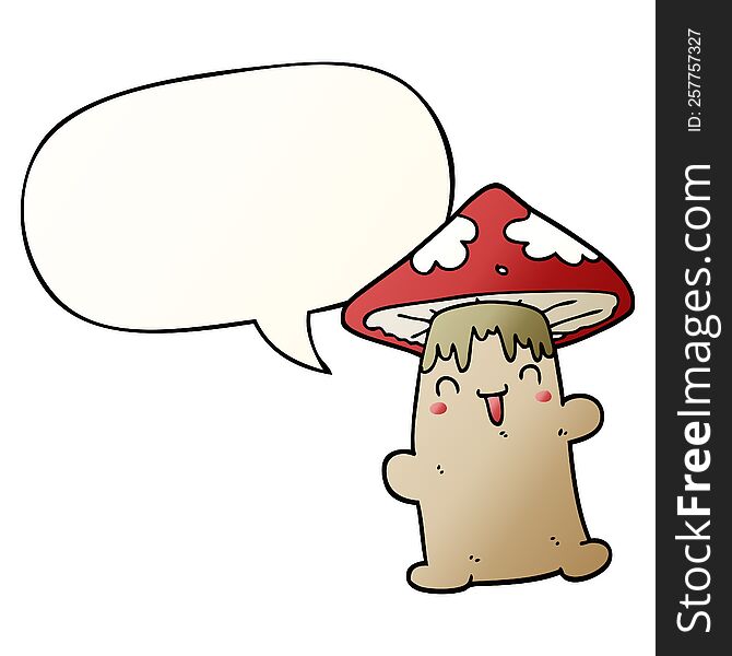 Cartoon Mushroom Character And Speech Bubble In Smooth Gradient Style