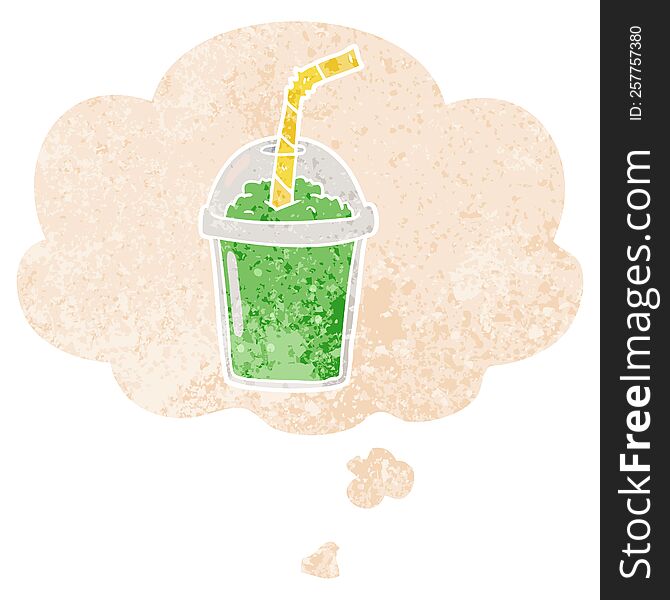 Cartoon Iced Smoothie And Thought Bubble In Retro Textured Style