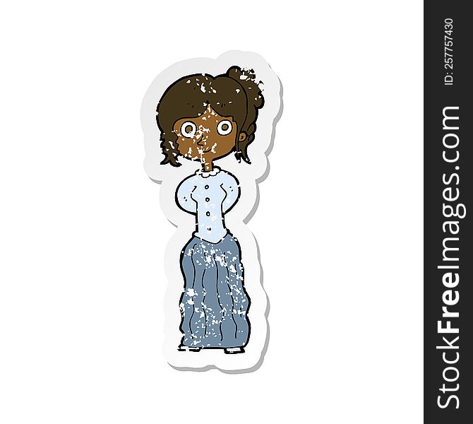 Retro Distressed Sticker Of A Cartoon Happy Woman