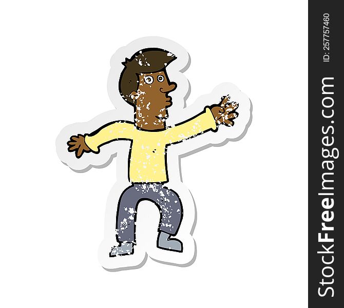 retro distressed sticker of a cartoon reaching man