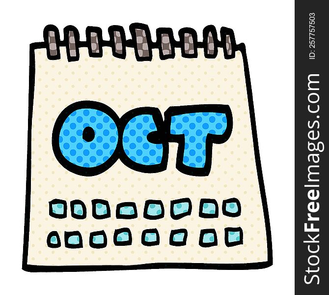 cartoon doodle calendar showing month of october