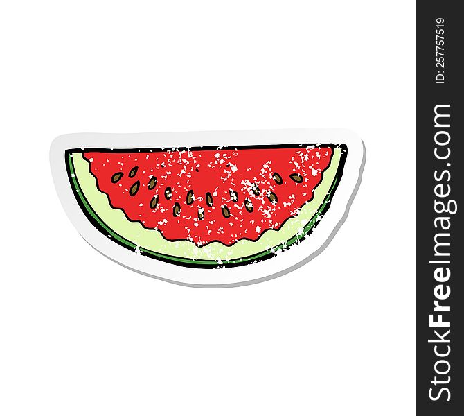 retro distressed sticker of a cartoon watermelon slice