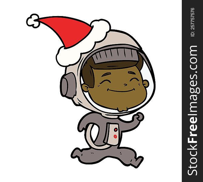happy hand drawn line drawing of a astronaut wearing santa hat. happy hand drawn line drawing of a astronaut wearing santa hat