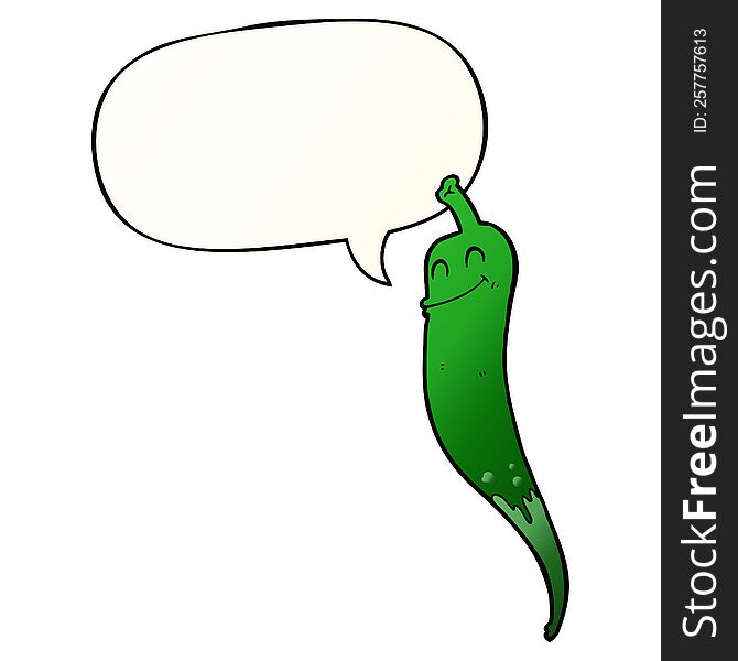 cartoon chili pepper with speech bubble in smooth gradient style