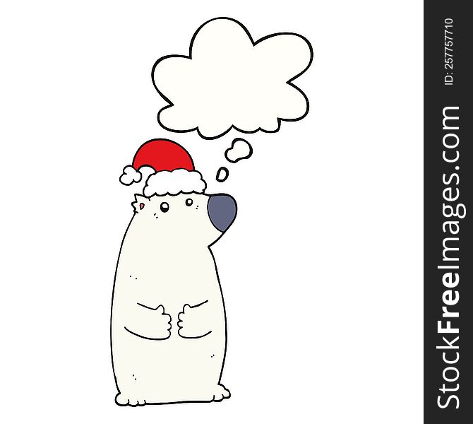 Cartoon Bear Wearing Christmas Hat And Thought Bubble