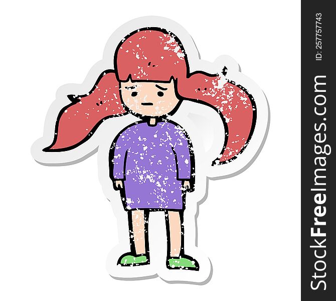 Distressed Sticker Of A Cartoon Girl With Long Hair