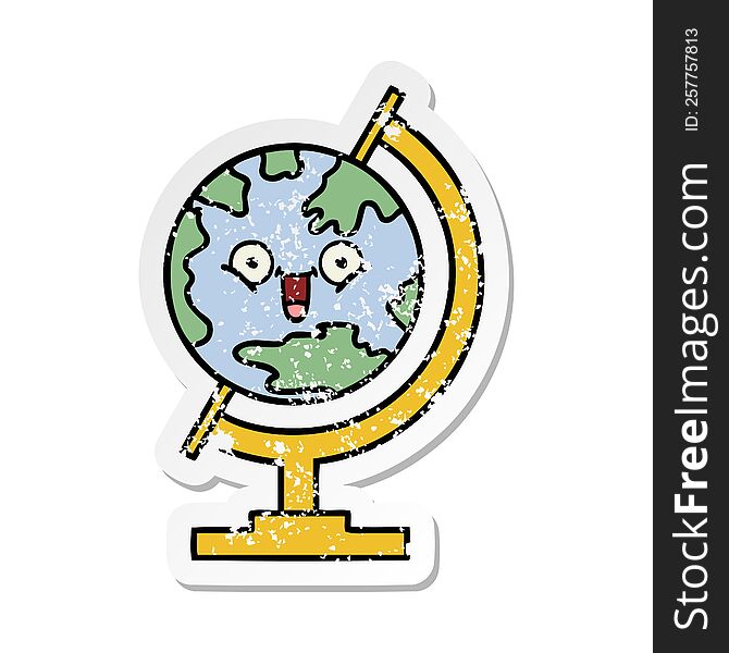 distressed sticker of a cute cartoon globe of the world