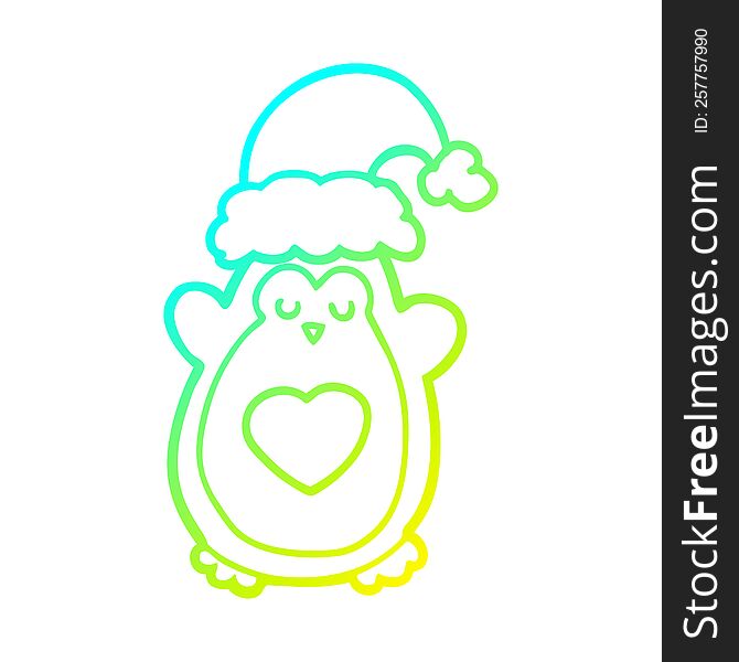 Cold Gradient Line Drawing Cute Christmas Penguin